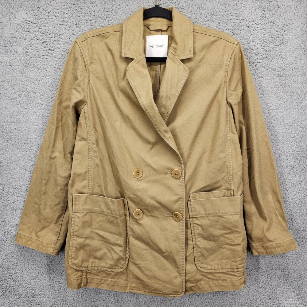 Madewell Tan Cotton Double Breasted Blazer Jacket‎ Women XS Button w/Pockets